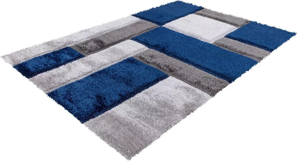 Blue Zonic Patchwork Shaggy Rug detail view 4 Rugstars UK