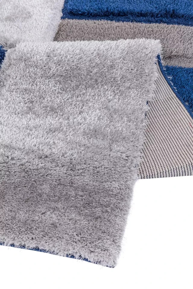Blue Zonic Patchwork Shaggy Rug detail view 6 Rugstars UK