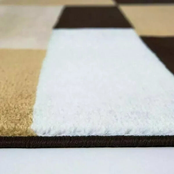 Close up of Brown Beige Kilas Geometric Rug carved pile Rugstars UK