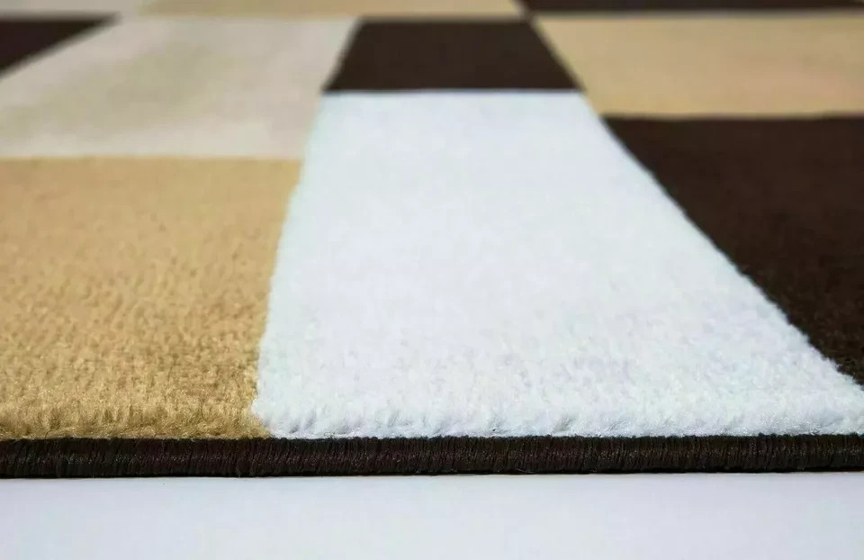 Close up of Brown Beige Kilas Geometric Rug carved pile Rugstars UK