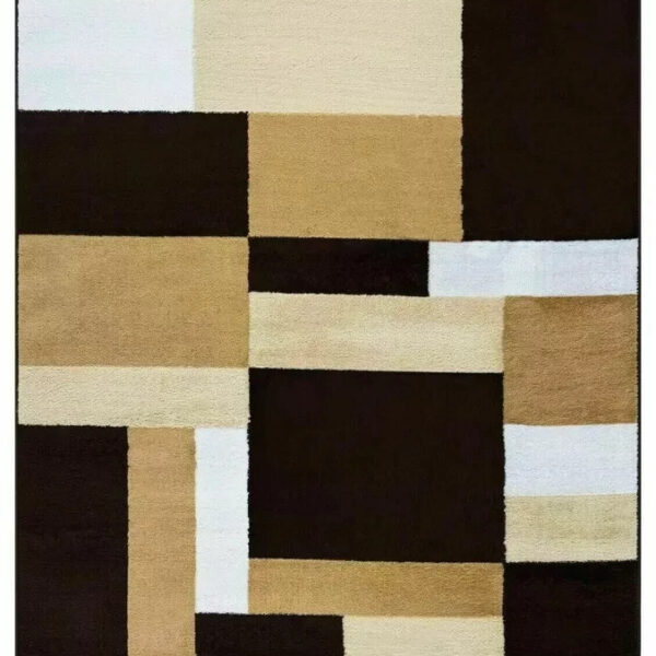 Brown Beige Kilas Modern Geometric Rug full view showing brown, beige and cream blocks Rugstars UK