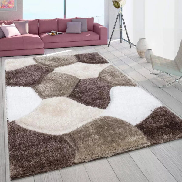 Brown Beige Pona Pebble Shaggy Rug detail view 3 Rugstars UK