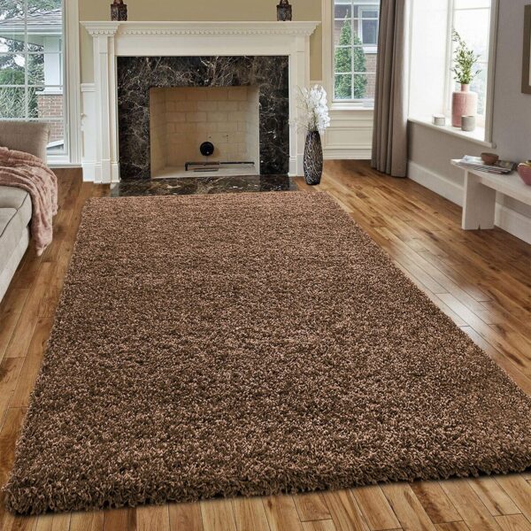 Coffee Verona Thick Shaggy Rug in coffee brown in a living room Rugstars UK