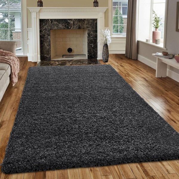 Dark Grey Verona Thick Shaggy Rug in a living room Rugstars UK