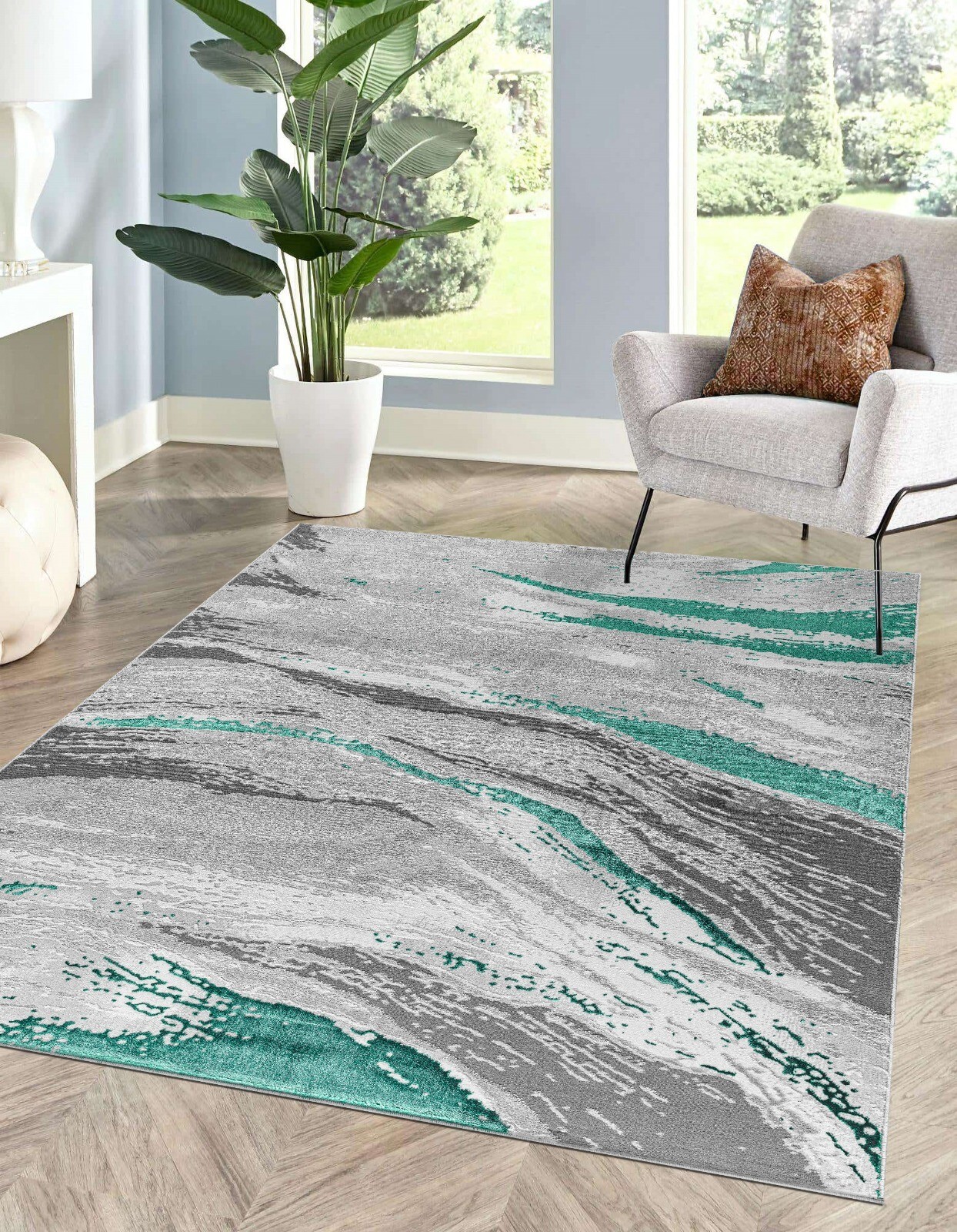 Emerald Jeze Modern Distressed Rug detail view 4 Rugstars UK
