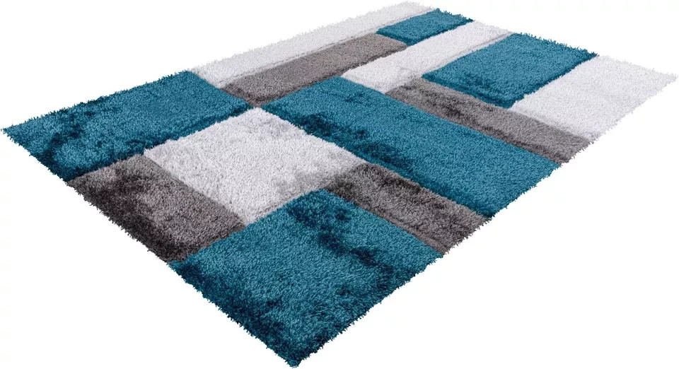 Emerald Zonic Patchwork Shaggy Rug detail view 1 Rugstars UK