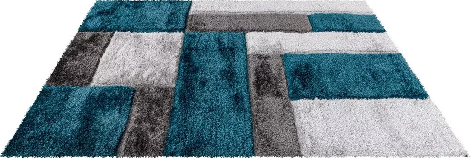 Emerald Zonic Patchwork Shaggy Rug detail view 4 Rugstars UK