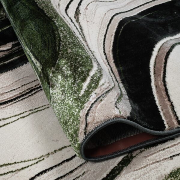 Green Gant Marble Effect Rug folded corner showing the backing Rugstars UK