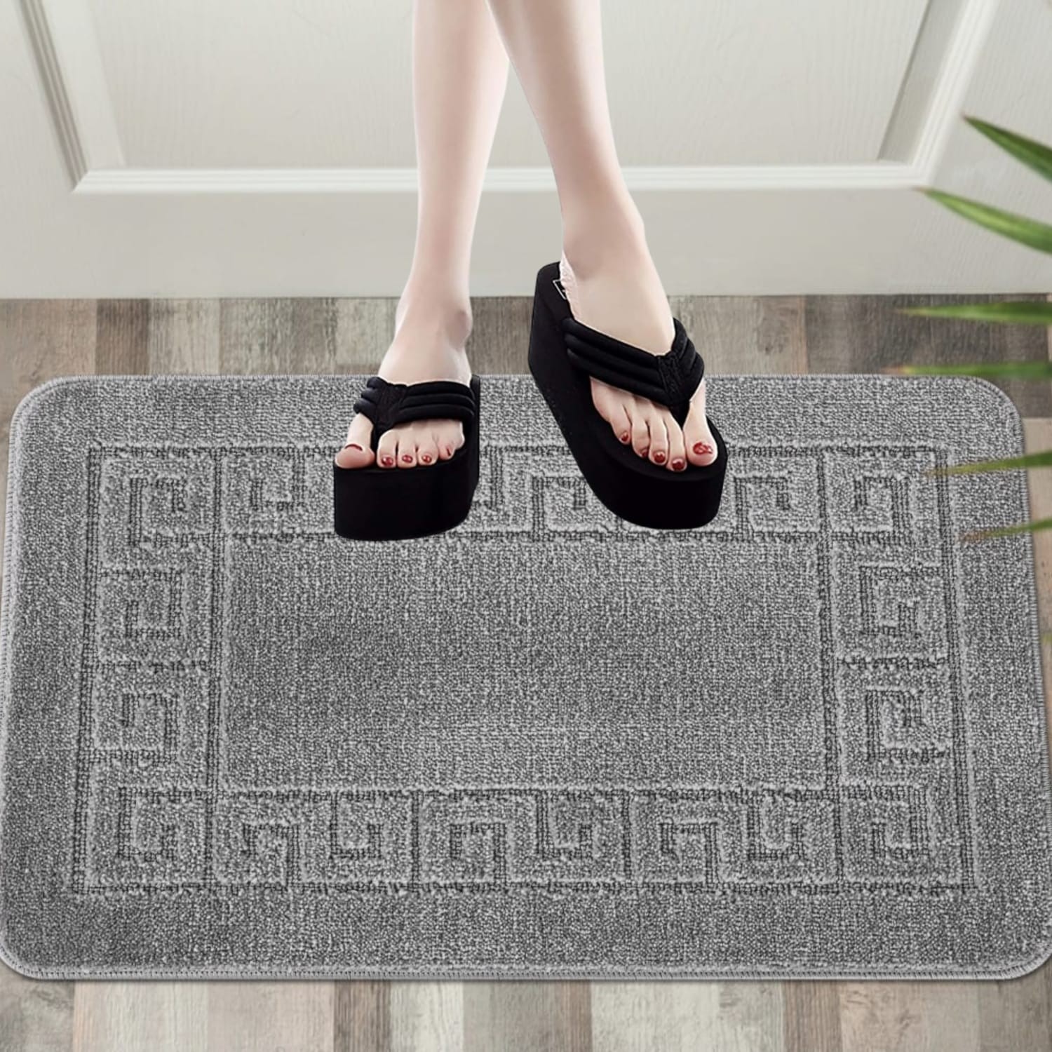 Grey Greek Key Mat door mat option for the Harlo Abstract Area Rug Rugstars UK
