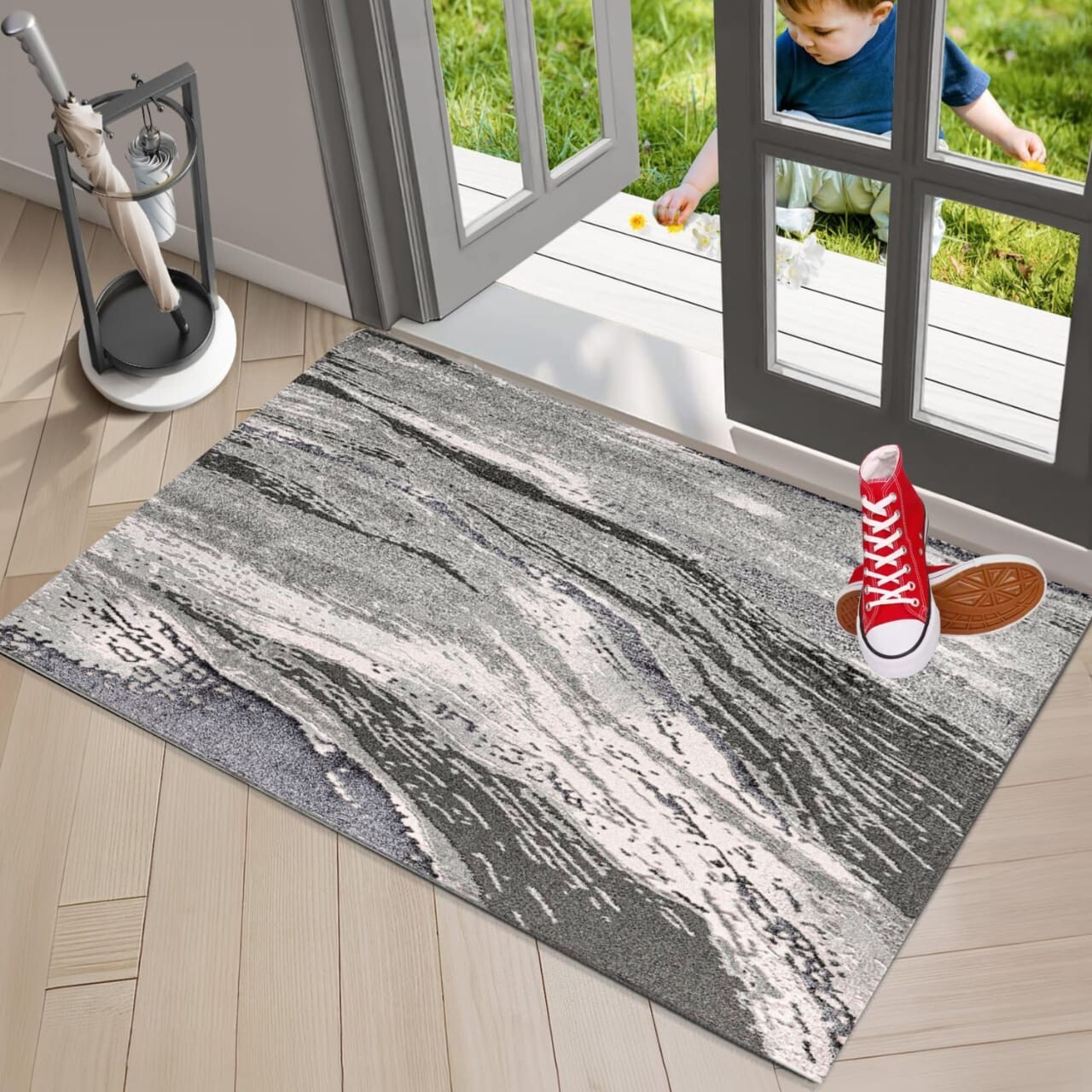 Grey Jeze Modern Distressed Rug detail view 2 Rugstars UK