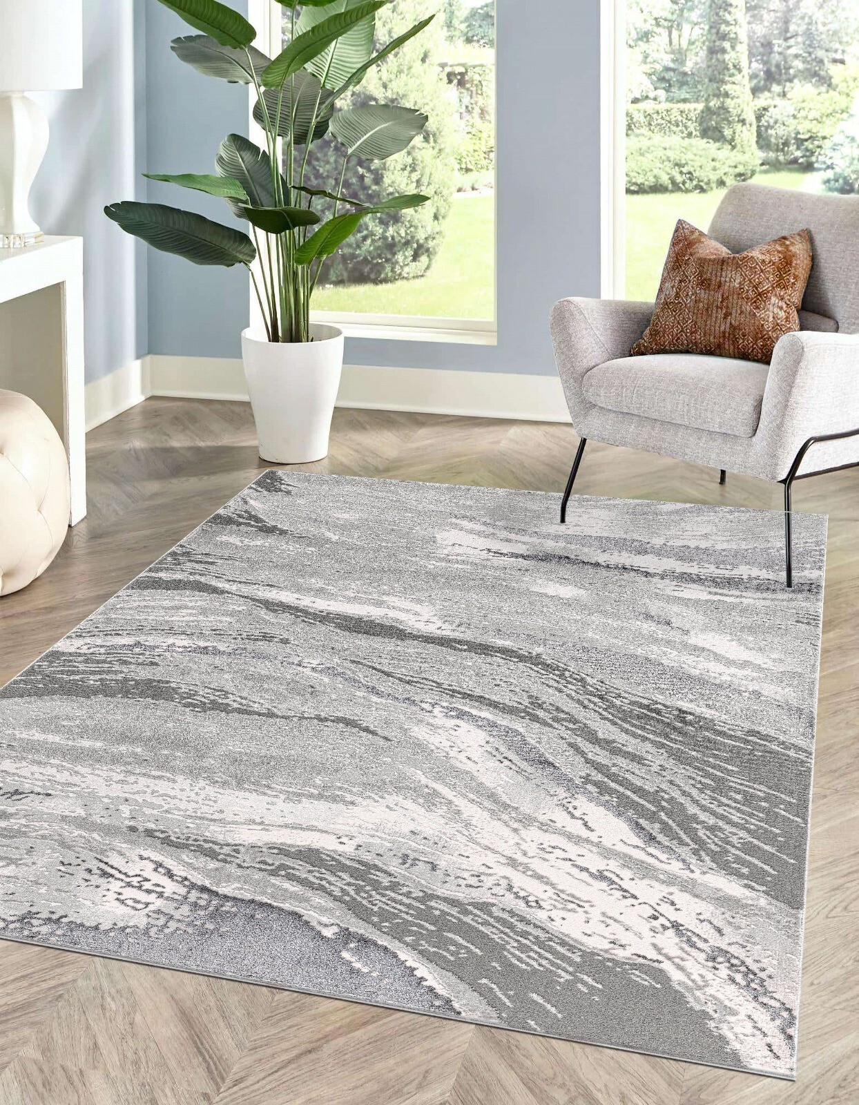 Grey Jeze Modern Distressed Rug detail view 4 Rugstars UK