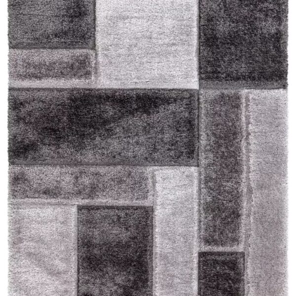 Grey Zonic Patchwork Shaggy Rug detail view 2 Rugstars UK