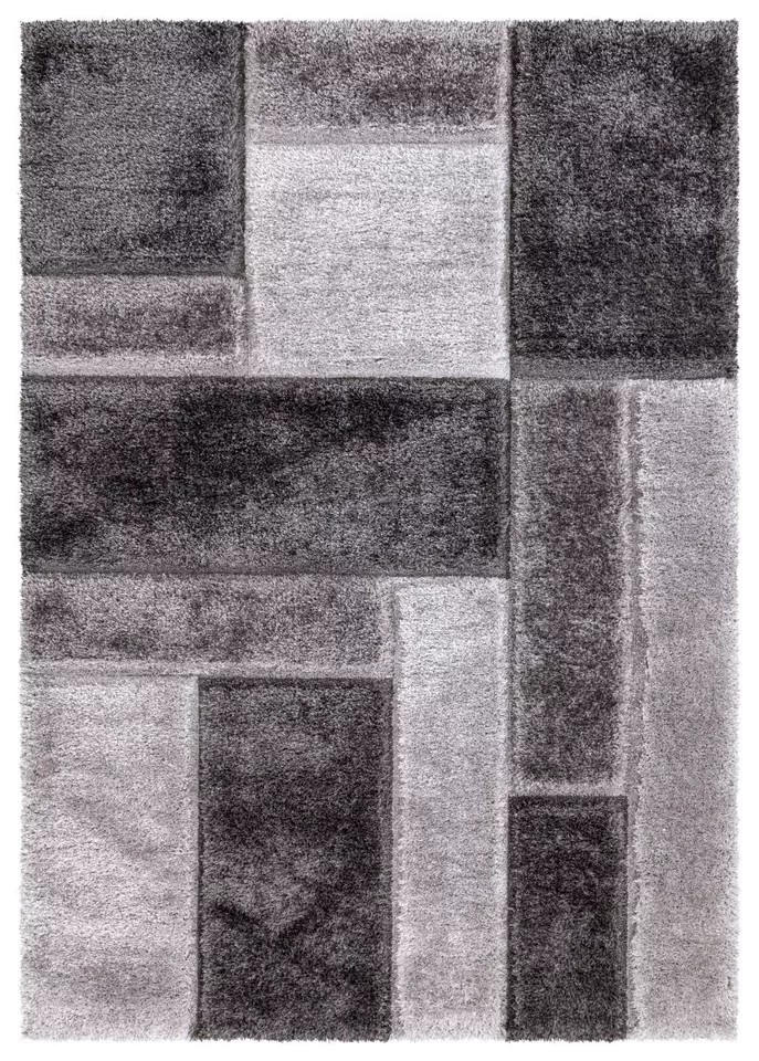 Grey Zonic Patchwork Shaggy Rug detail view 2 Rugstars UK