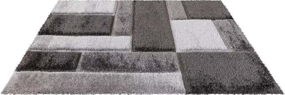 Grey Zonic Patchwork Shaggy Rug detail view 3 Rugstars UK