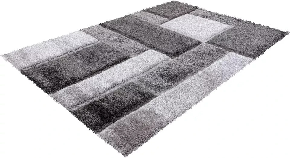 Grey Zonic Patchwork Shaggy Rug detail view 4 Rugstars UK