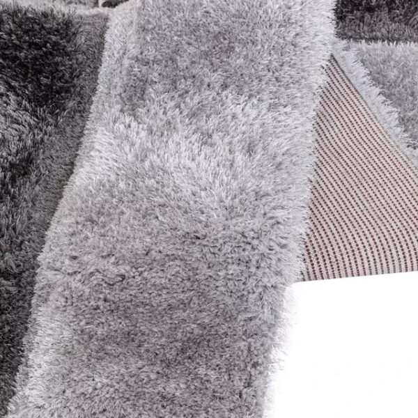 Grey Zonic Patchwork Shaggy Rug detail view 6 Rugstars UK