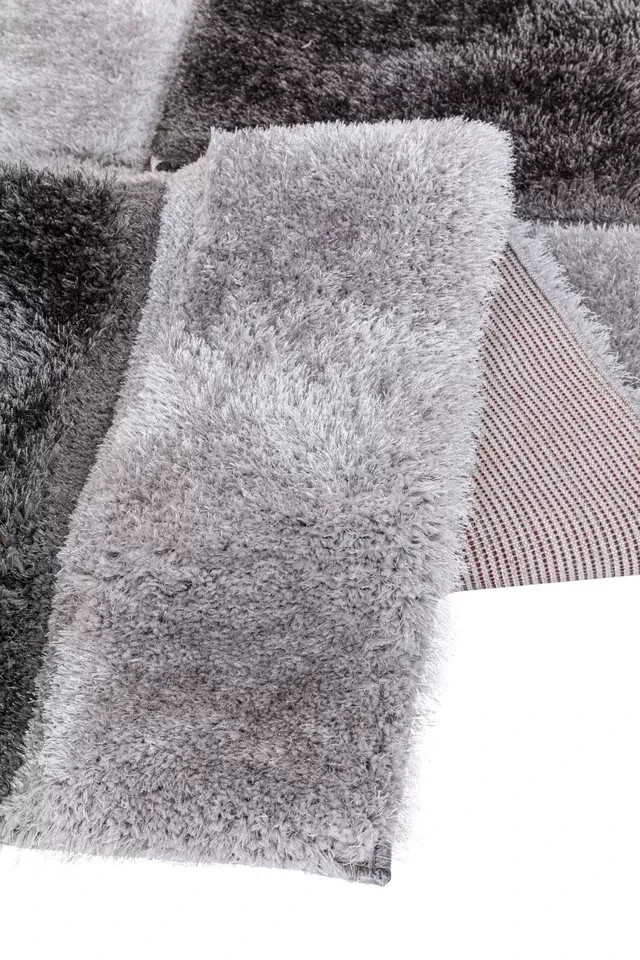 Grey Zonic Patchwork Shaggy Rug detail view 6 Rugstars UK