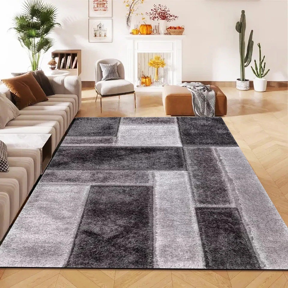 Grey Zonic Patchwork Shaggy Rug in grey and silver in a room setting Rugstars UK