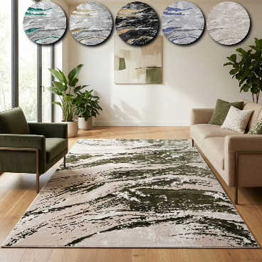 Jeze Modern Distressed Rug in grey in a living room Rugstars UK