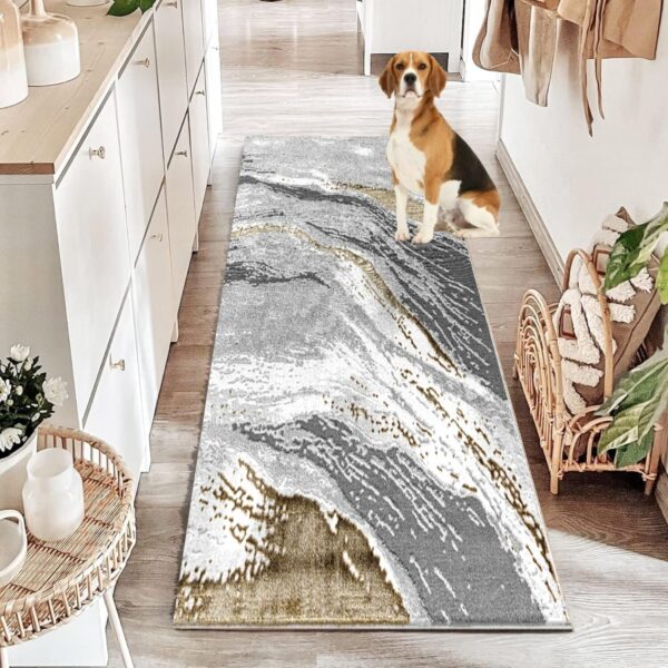 Ochre Jeze Modern Distressed Rug detail view 1 Rugstars UK