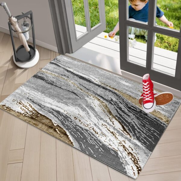 Ochre Jeze Modern Distressed Rug detail view 2 Rugstars UK