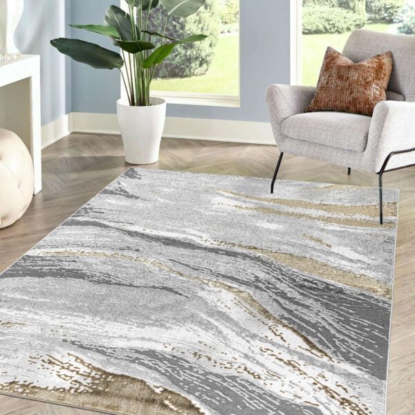 Ochre Jeze Modern Distressed Rug detail view 4 Rugstars UK