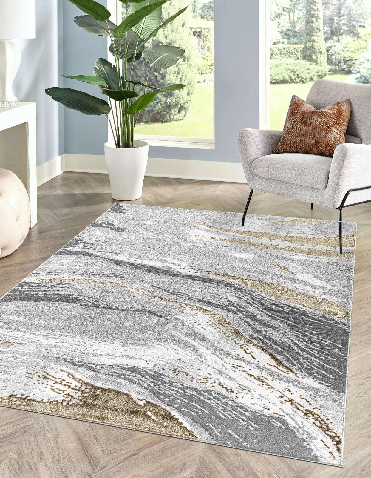 Ochre Jeze Modern Distressed Rug detail view 4 Rugstars UK
