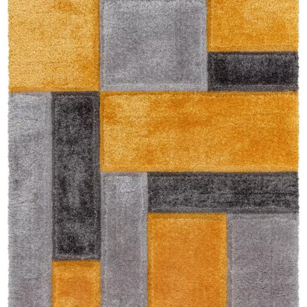 Ochre Zonic Patchwork Shaggy Rug detail view 1 Rugstars UK