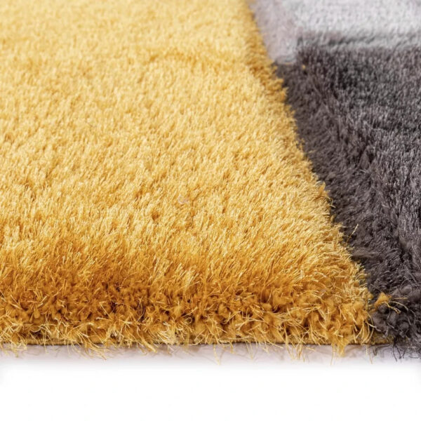 Ochre Zonic Patchwork Shaggy Rug detail view 4 Rugstars UK