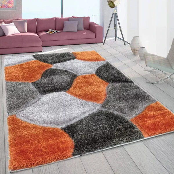 Orange Grey Pona Pebble Shaggy Rug detail view 2 Rugstars UK
