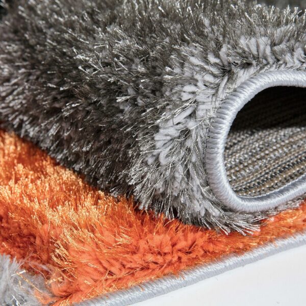 Orange Grey Pona Pebble Shaggy Rug detail view 4 Rugstars UK
