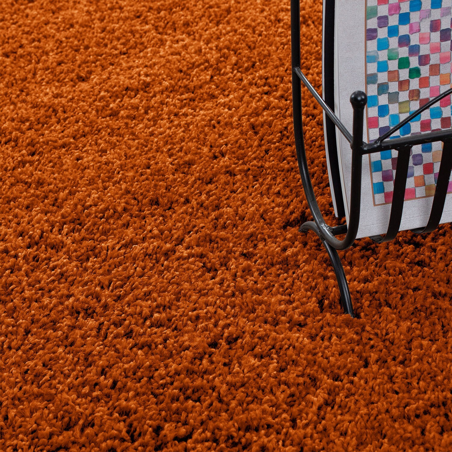 Orange Verona Thick Shaggy Rug pile detail Rugstars UK