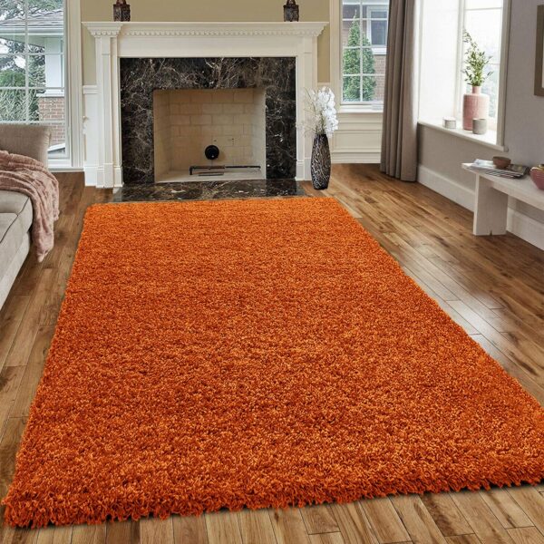 Orange Verona Thick Shaggy Rug in a living room Rugstars UK