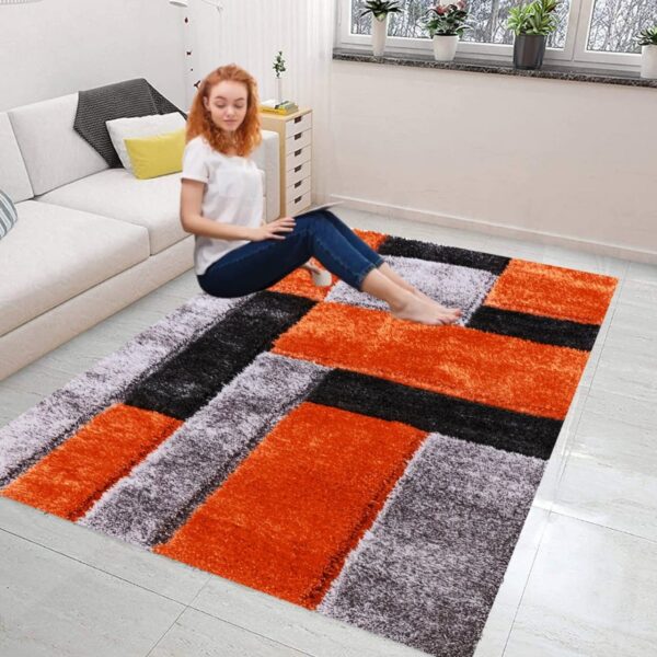 Orange Zonic Patchwork Shaggy Rug detail view 1 Rugstars UK