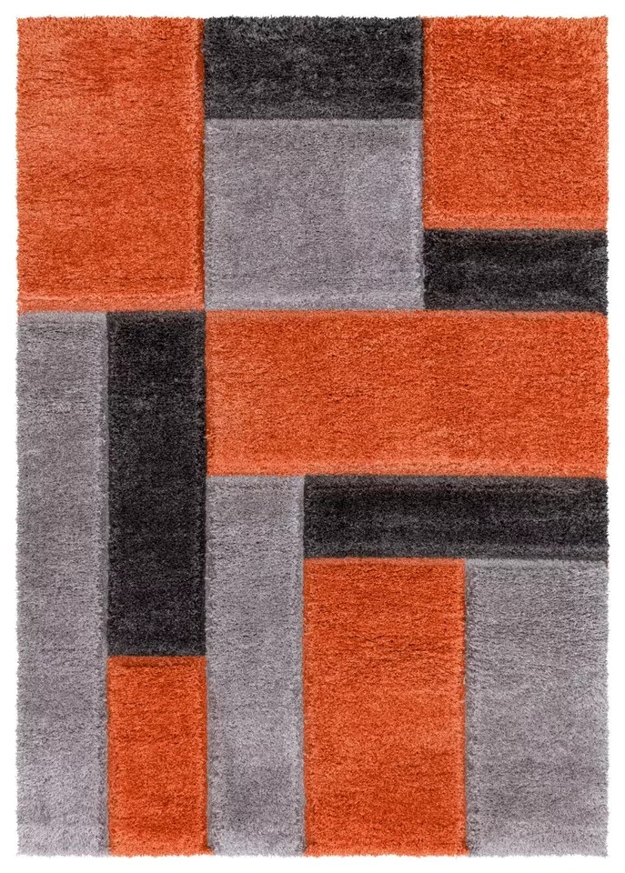 Orange Zonic Patchwork Shaggy Rug detail view 2 Rugstars UK