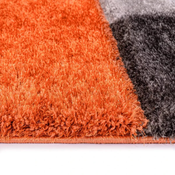 Orange Zonic Patchwork Shaggy Rug detail view 3 Rugstars UK