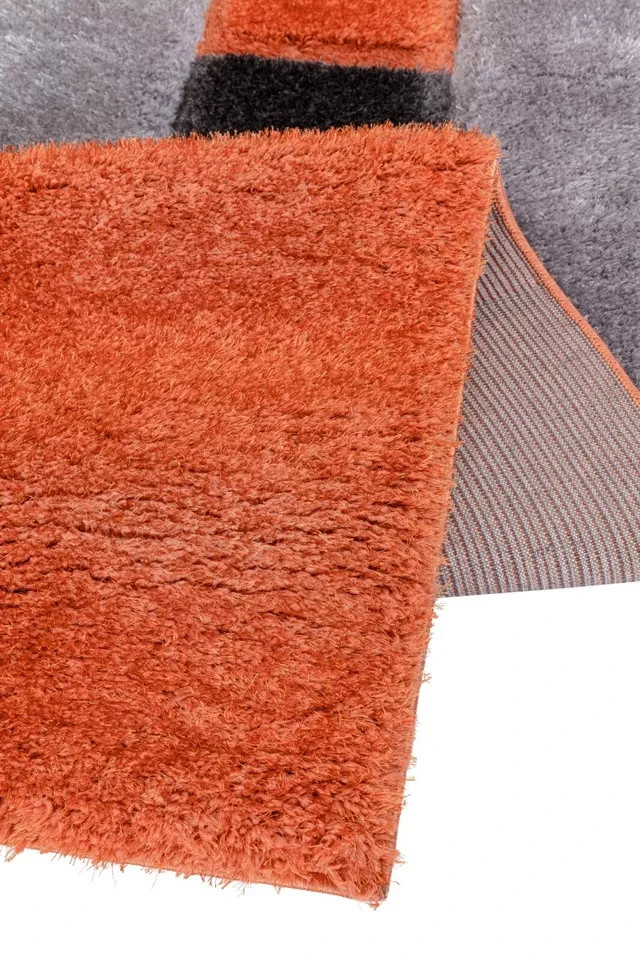 Orange Zonic Patchwork Shaggy Rug detail view 4 Rugstars UK