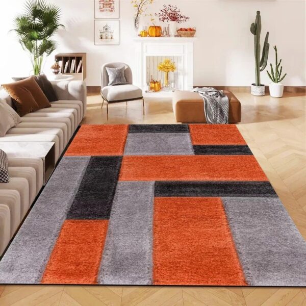 Orange Zonic Patchwork Shaggy Rug in orange and grey in a room setting Rugstars UK