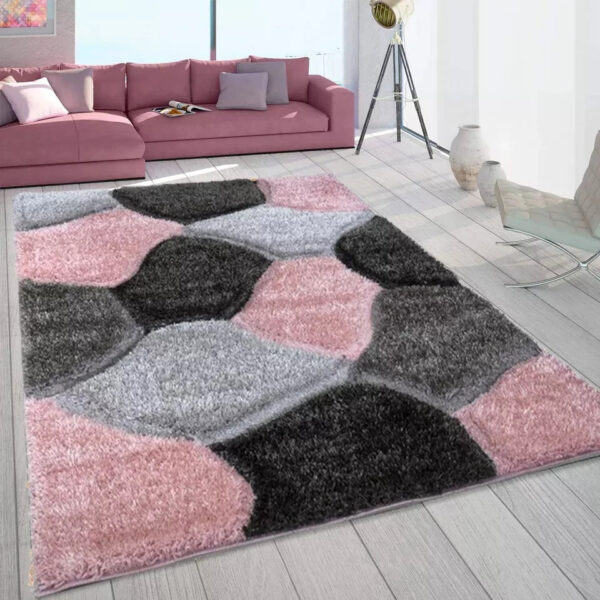 Pink Grey Pona Pebble Shaggy Rug detail view 3 Rugstars UK