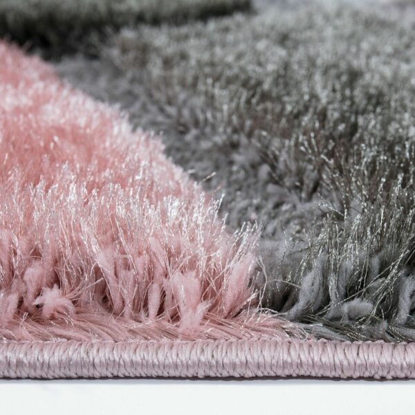 Pink Grey Pona Pebble Shaggy Rug detail view 4 Rugstars UK