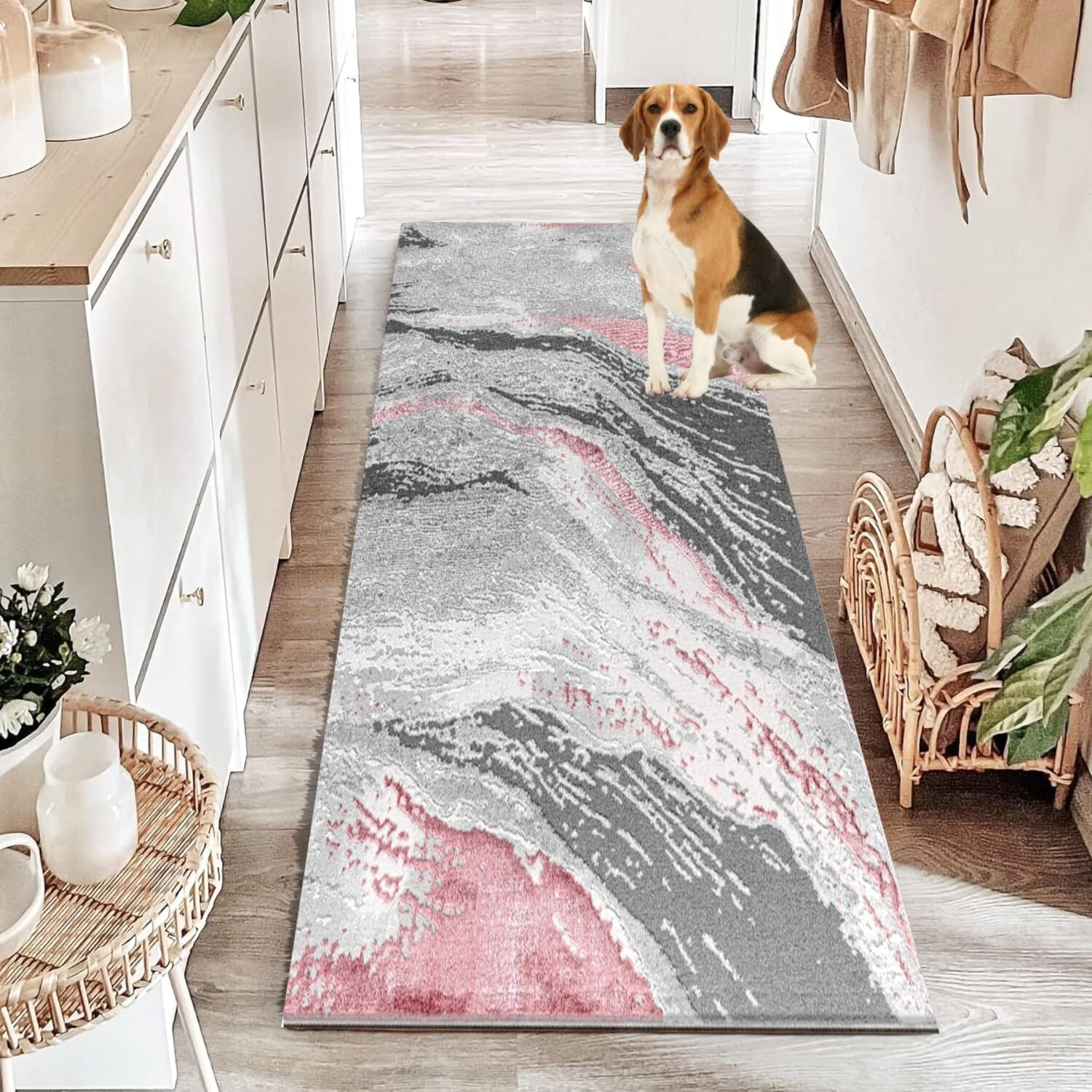 Pink Jeze Modern Distressed Rug detail view 1 Rugstars UK