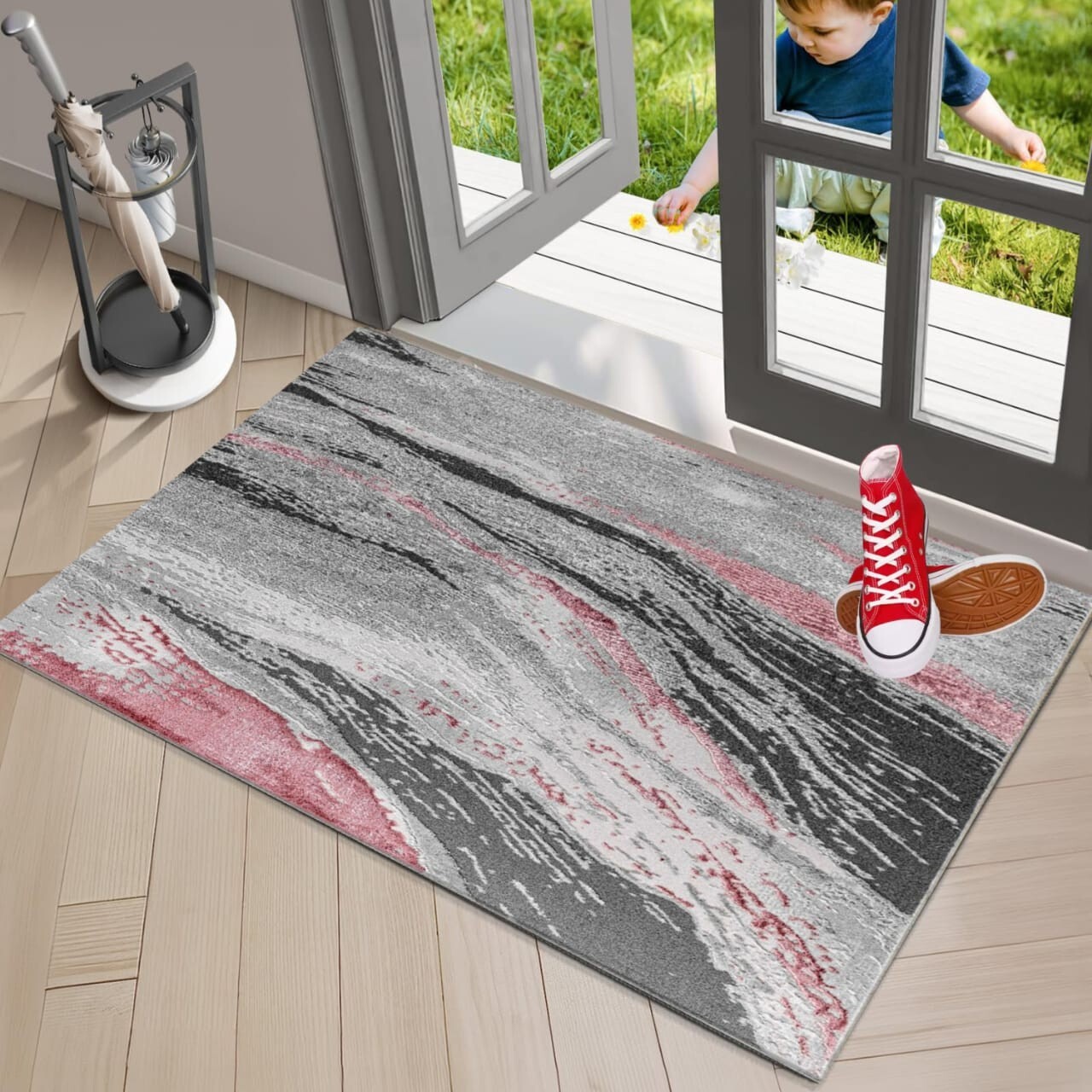 Pink Jeze Modern Distressed Rug detail view 2 Rugstars UK