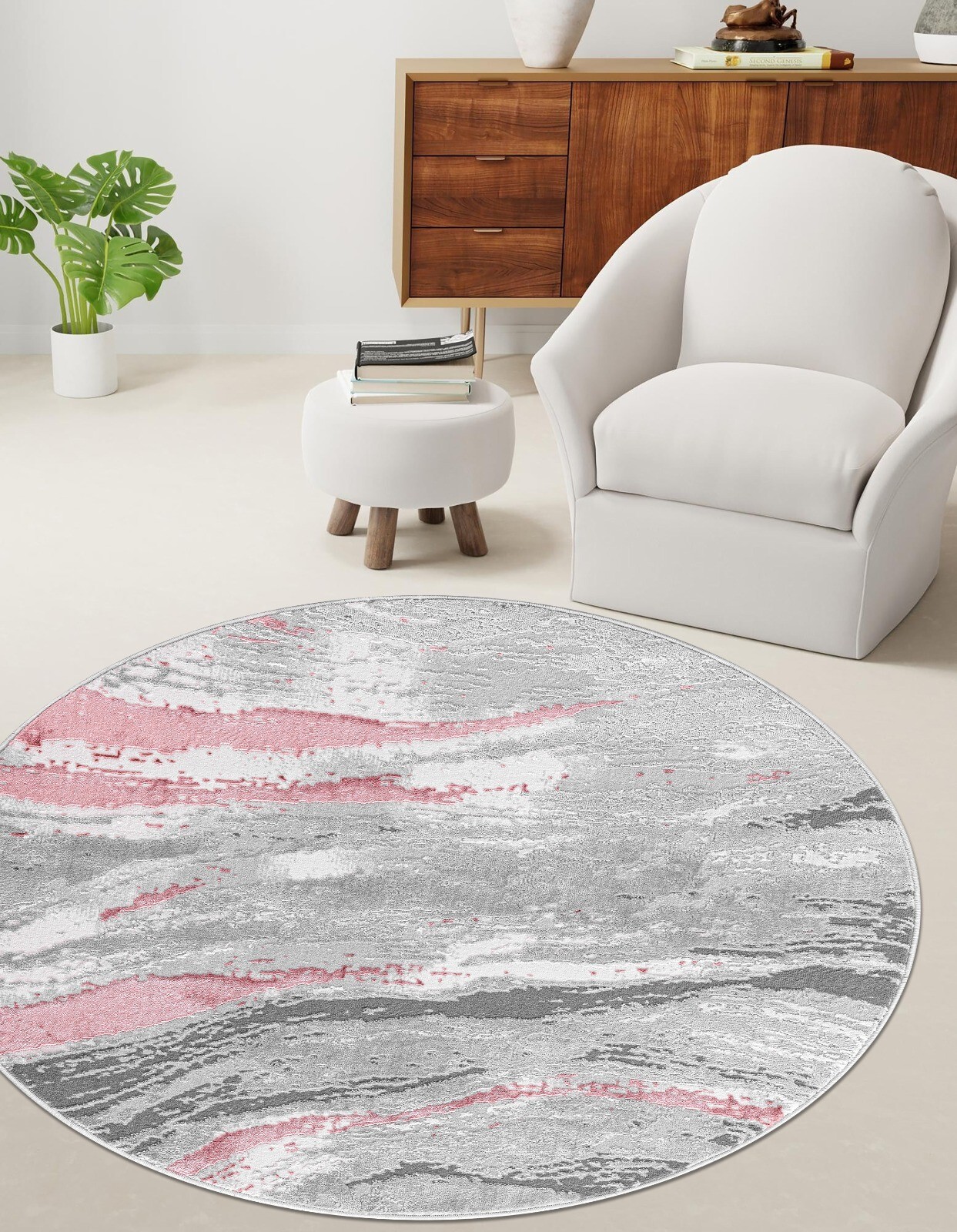 Pink Jeze Modern Distressed Rug detail view 3 Rugstars UK