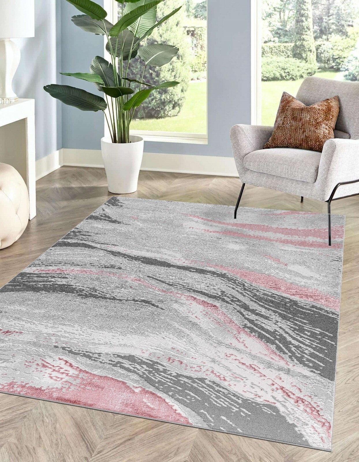 Pink Jeze Modern Distressed Rug detail view 4 Rugstars UK