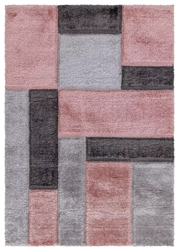 Pink Zonic Patchwork Shaggy Rug detail view 2 Rugstars UK