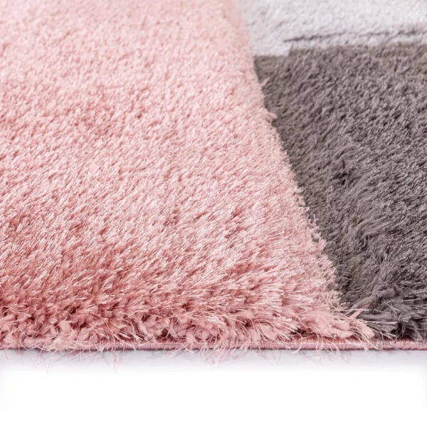 Pink Zonic Patchwork Shaggy Rug detail view 4 Rugstars UK