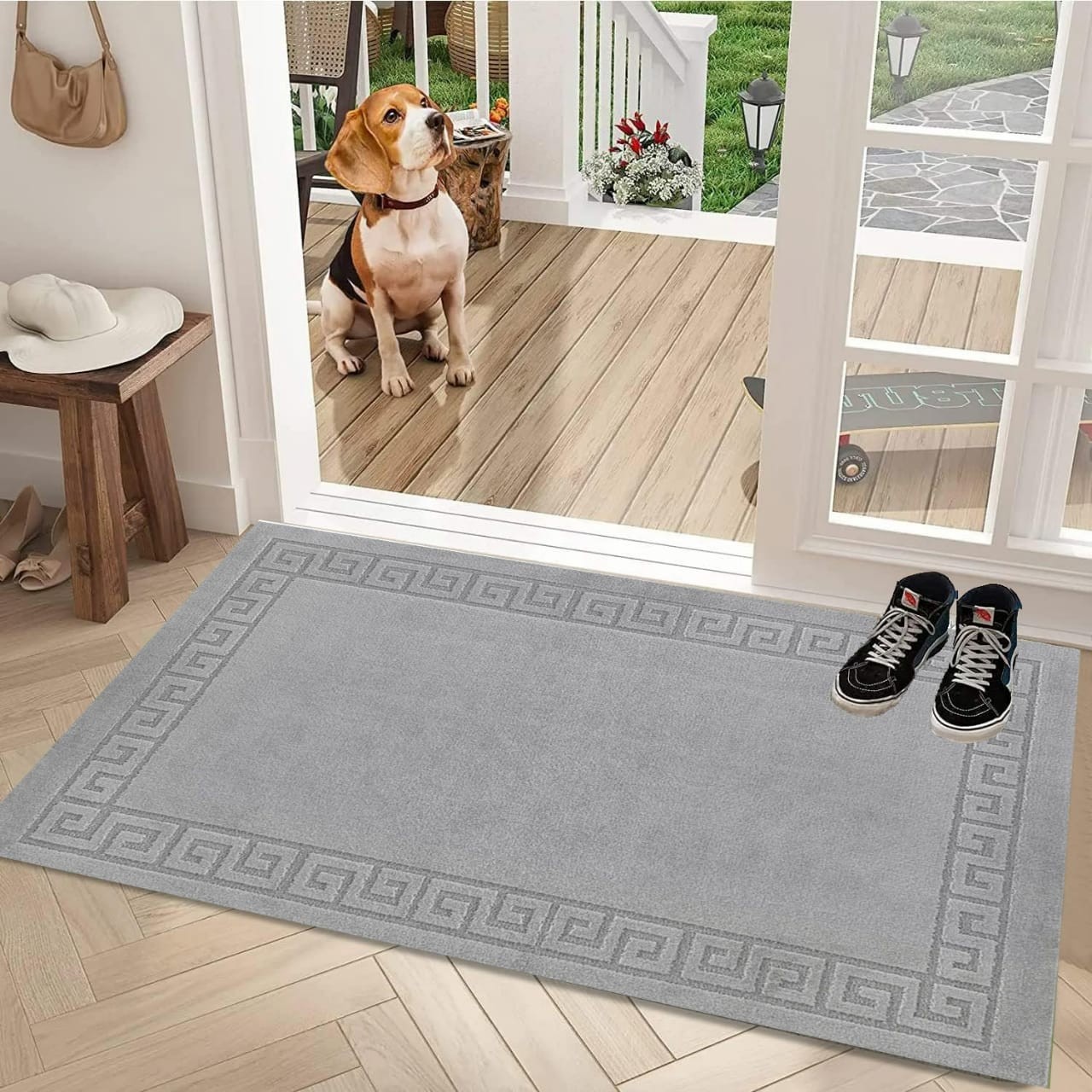 Plain Grey Mat door mat option for the Zonic Patchwork Shaggy Rug Rugstars UK