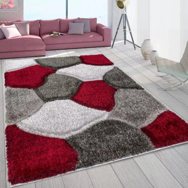 Red Grey Pona Pebble Shaggy Rug detail view 2 Rugstars UK