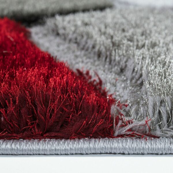 Red Grey Pona Pebble Shaggy Rug detail view 3 Rugstars UK