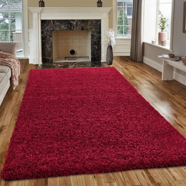 Red Verona Thick Shaggy Rug in a living room Rugstars UK